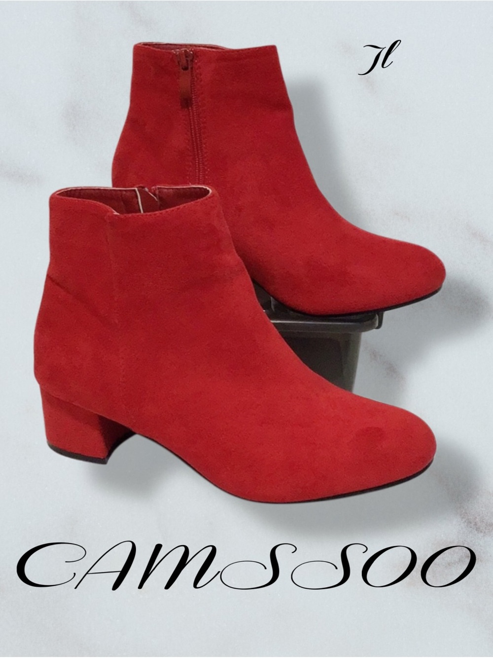 CAMSSOO Faux Suede Red Ankle Boots Size‎ 30